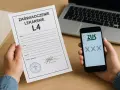 Ręka trzyma L4 i telefon z aplikacją ZUS. Sprawdź, jak sprawdzić, czy ZUS wysłał pieniądze za zwolnienie.