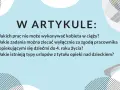 Grafika z tekstem "W ARTYKULE:" i listą pytań dotyczących urlopów.