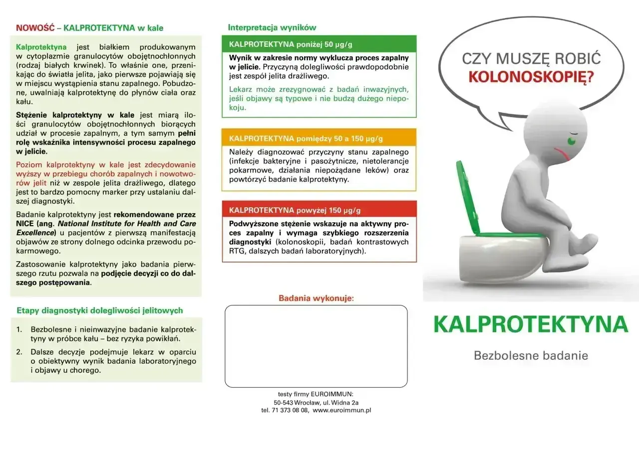 Badanie kalprotektyna w kale nfz: bezbolesne, nieinwazyjne, pomaga w diagnostyce chorób jelit, unikając kolonoskopii.