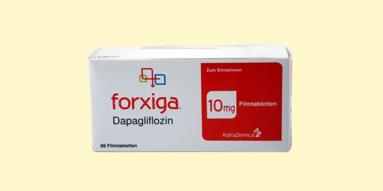 Opakowanie leku Forxiga (dapagliflozyna) 10 mg, 98 tabletek.
