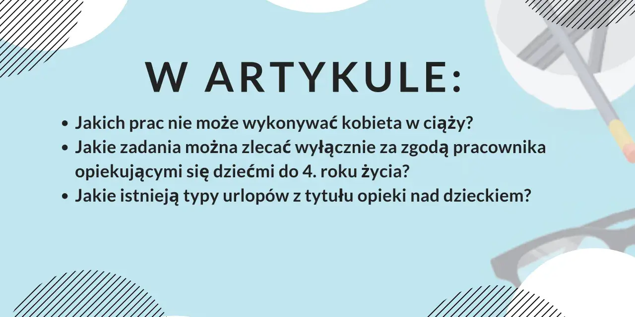 Grafika z tekstem "W ARTYKULE:" i listą pytań dotyczących urlopów.