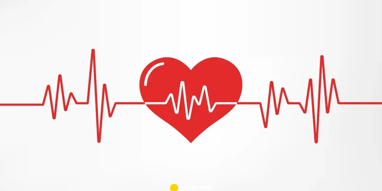 Czerwone serce z linią EKG na białym tle.