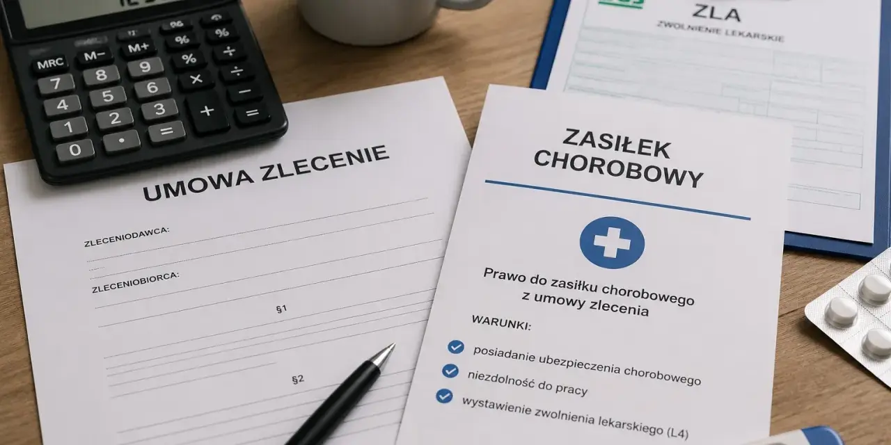 Dokumenty dotyczące prawa do zasiłku chorobowego z umowy zlecenia, w tym zwolnienie lekarskie (L4).
