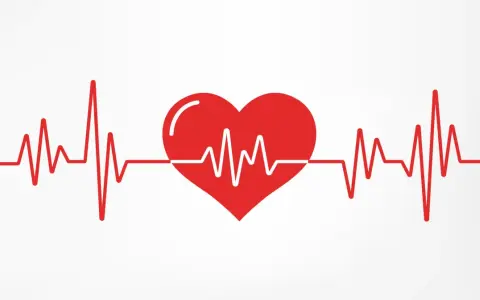 Czerwone serce z linią EKG na białym tle.
