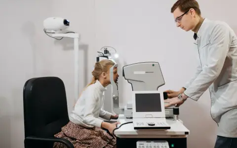 Okulista bada wzrok dziewczynki. Czy do okulisty potrzebne jest skierowanie? Zależy od placówki.