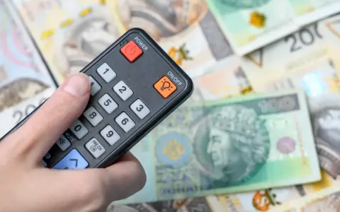 Pilot w dłoni, na tle polskich banknotów. Czy to symbol zwolnienia z abonamentu RTV i oszczędności?
