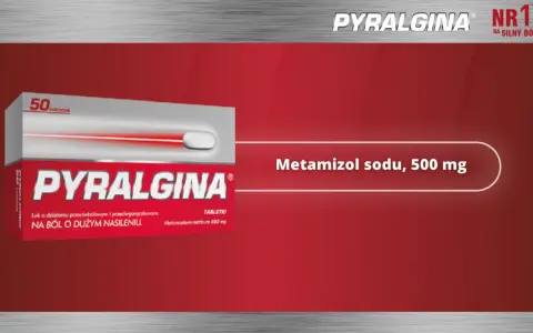 Opakowanie leku Pyralgina 50 tabletek z metamizolem sodu 500 mg.