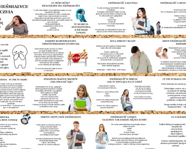 Ilustracja przedstawia dziewczynę zakrywającą twarz dłońmi, symbolizującą nieśmiałość.