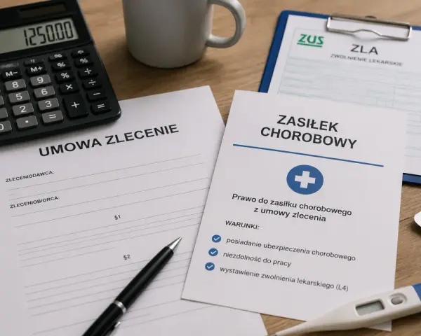 Dokumenty dotyczące prawa do zasiłku chorobowego z umowy zlecenia, w tym zwolnienie lekarskie (L4).