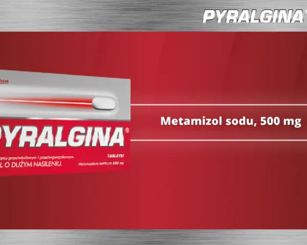 Opakowanie leku Pyralgina 50 tabletek z metamizolem sodu 500 mg.