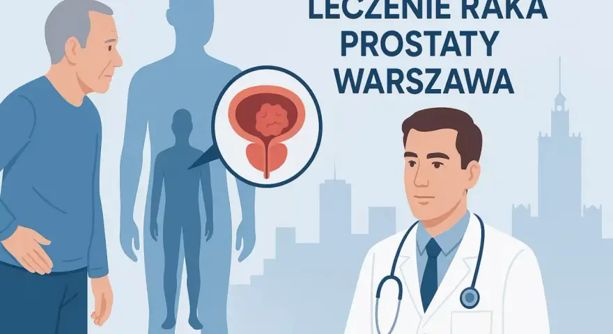 Leczenie raka prostaty w Warszawie. Lekarz omawia z pacjentem obraz układu moczowo-płciowego z zaznaczoną zmianą.