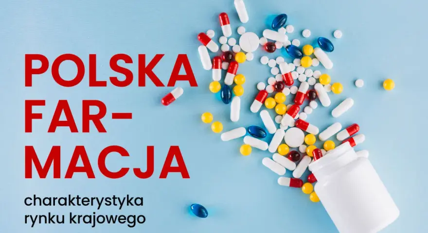 Rozsypane tabletki i kapsułki w różnych kolorach, obok biała buteleczka.
