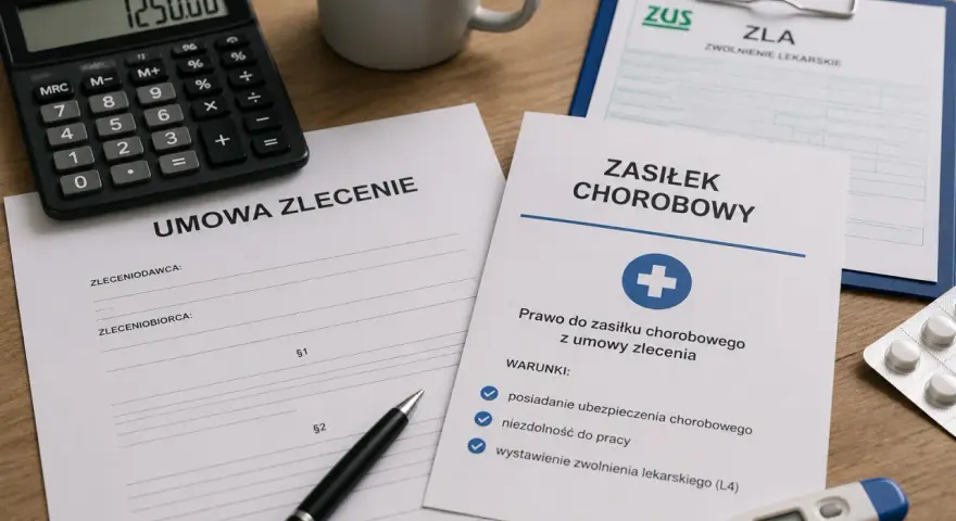 Dokumenty dotyczące prawa do zasiłku chorobowego z umowy zlecenia, w tym zwolnienie lekarskie (L4).