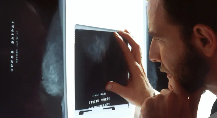 Lekarz analizuje mammografię, szukając oznak raka.