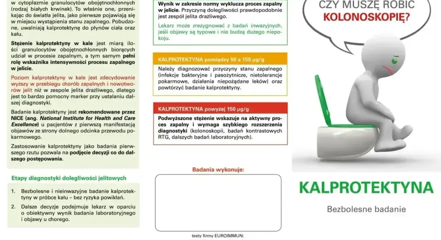 Badanie kalprotektyna w kale nfz: bezbolesne, nieinwazyjne, pomaga w diagnostyce chorób jelit, unikając kolonoskopii.