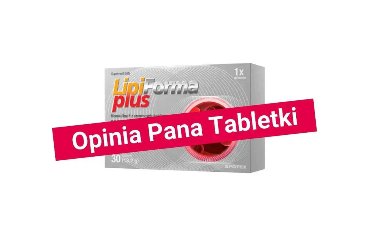 Opakowanie suplementu diety LipiForma plus, zawierającego monakolinę K, która jest naturalnym źródłem kwasu bempediowego.